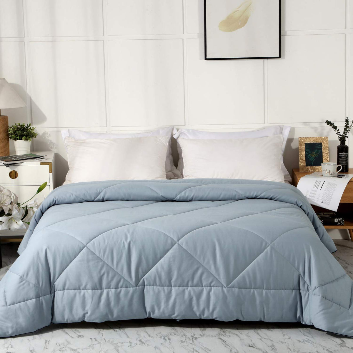 2026 Premium Upgraded Non-Vacuum Bed Quilt All Seasons 100% Cotton Filled Comforter - Reversible Lightweight Soft Breathable Fluffy (Pure White, Twin)
