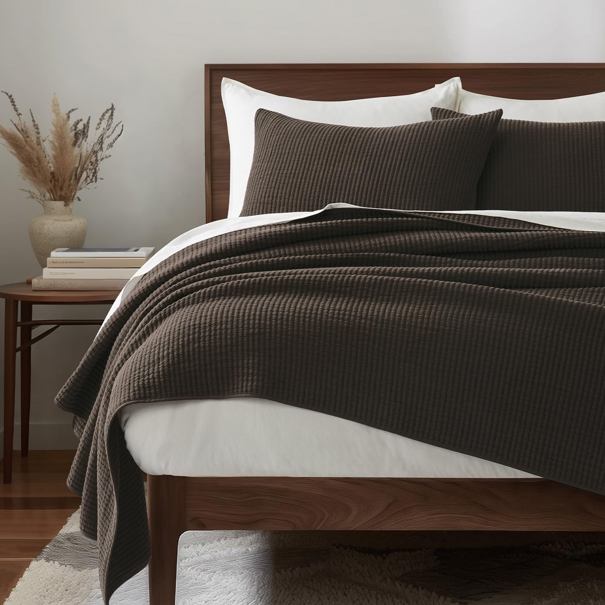 EVERGRACEHOME Cotton Ribbed Matelassé Coverlet Set, King Size, Clay