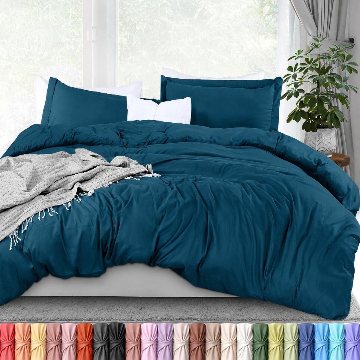 Duvet Cover Queen, 3 Piece Cotton Like Polyester with Zipper Closure, Grey