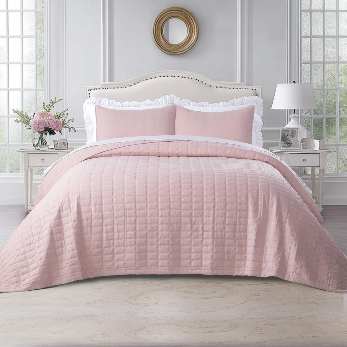 KASENTEX Oversized Queen Quilt Set 102x106, Soft Washed 3-Layer Lightweight