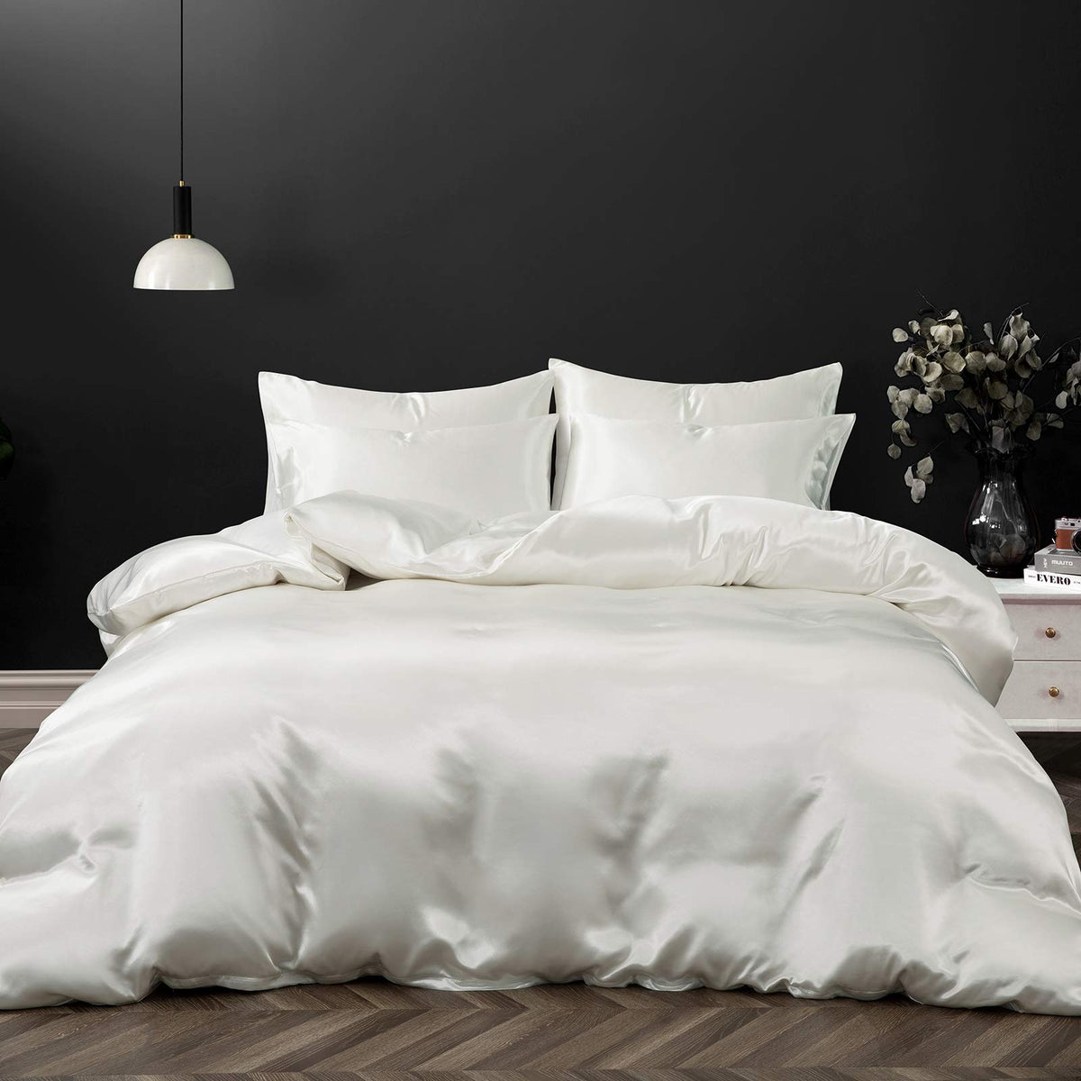P Pothuiny 5 Pieces Blush Pink Satin Duvet Cover Full/Queen Size Set