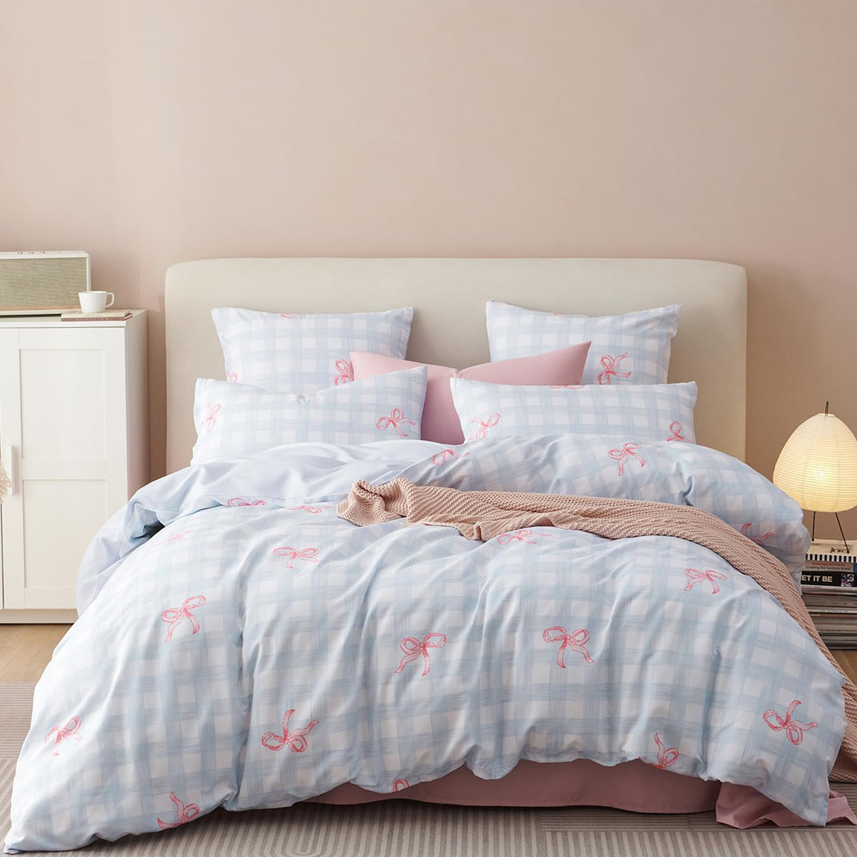 Bow Duvet Cover Twin Pink White Bow Striped Reversible Bedding Set