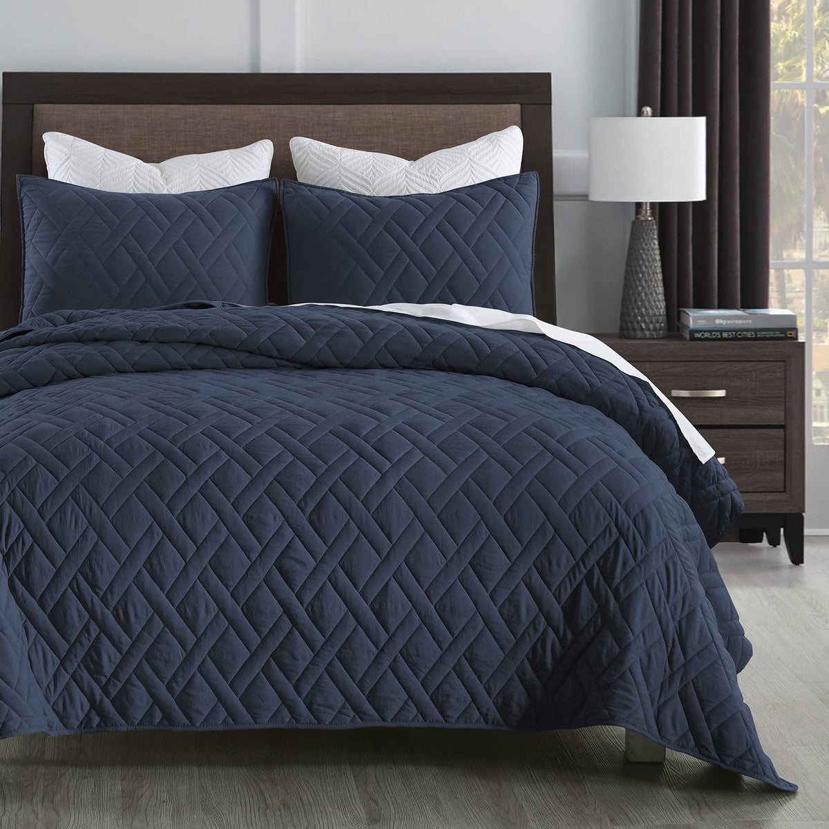 HORIMOTE HOME Quilt Twin Size Dusty Blue, Lightweight Quilt for Summer Ultra-Soft Microfiber Modern Style Quilted Clouds Pattern Bedspread Quit Set 2 Pieces (1 Quilt and 1 Pillow Sham)