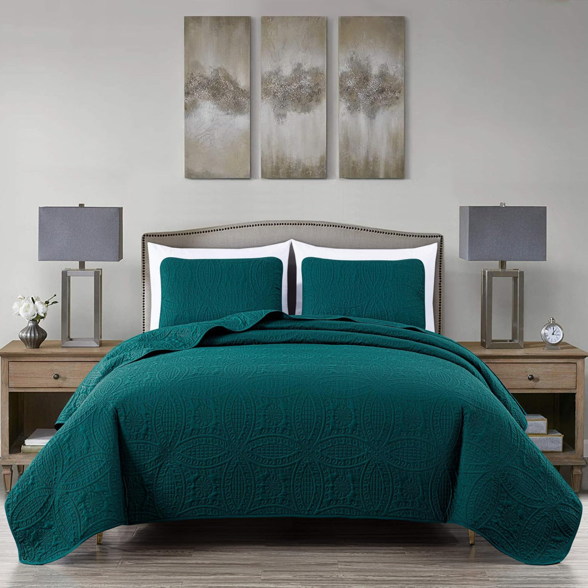 Chezmoi Collection Austin 3-piece Oversized Bedspread Coverlet Set (Queen, Teal)