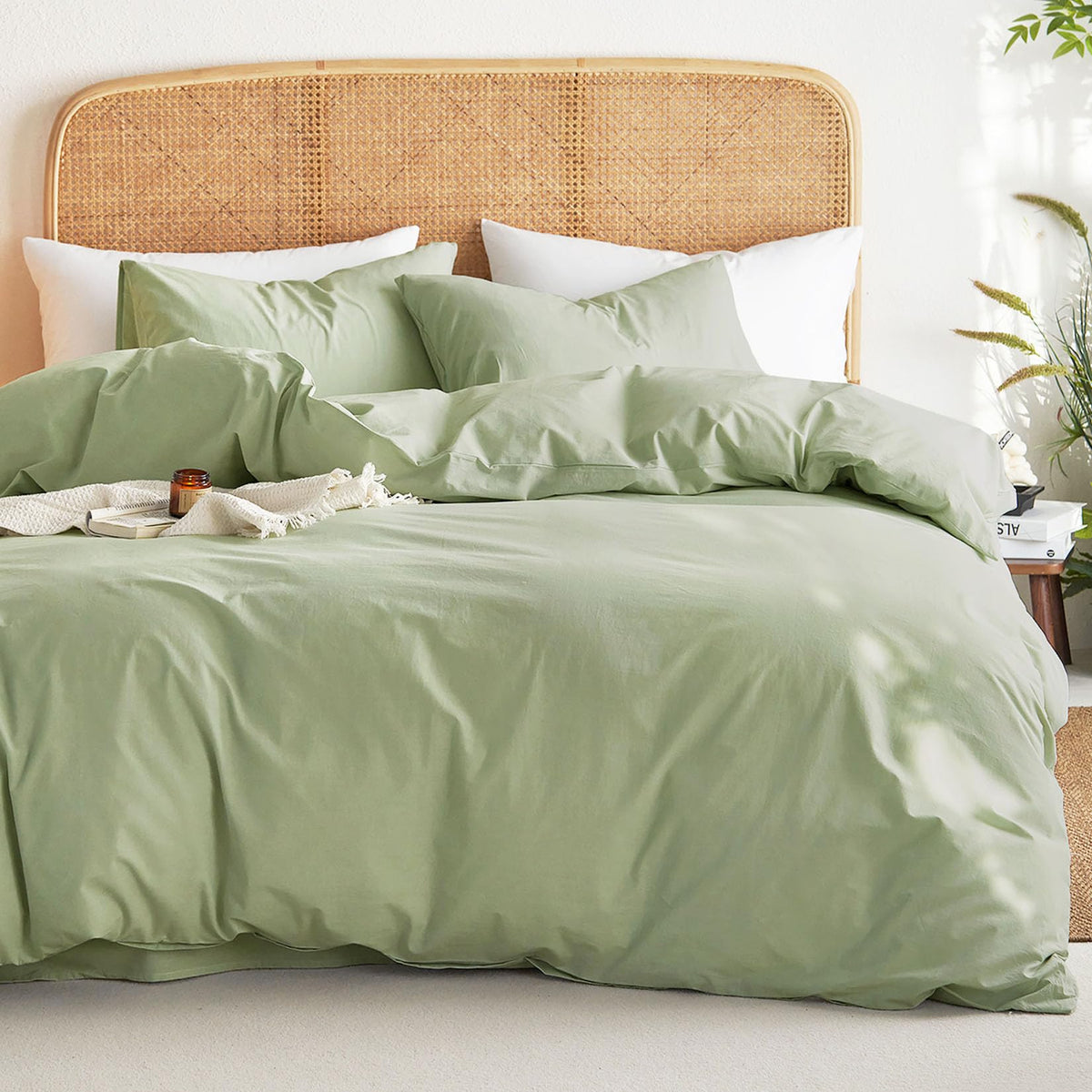 Wake In Cloud - Cotton Duvet Cover Set, 100% Washed Cotton, Linen Like Textured, Breathable Durable Comfy Farmhouse Neutral Bedding Set, 3 Pieces, Light Denim Blue, Twin/Twin XL Size