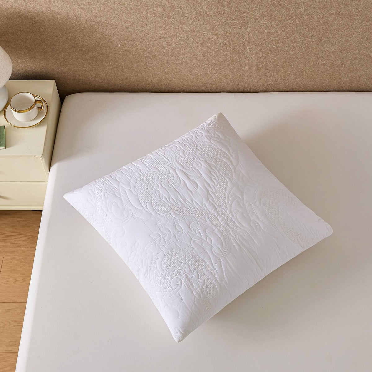 White Quilted Euro Shams Damask Set of 2 26x26 European Pillow Cover