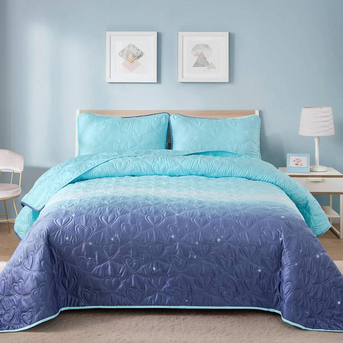 Xruibed Purple Quilt Set Twin Ombre Quilt Sets Reversible Bedding Set