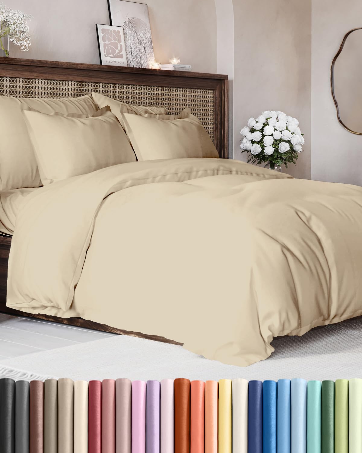 Duvet Cover Queen Size - Extra Soft 3 Piece with Zipper Closure - White