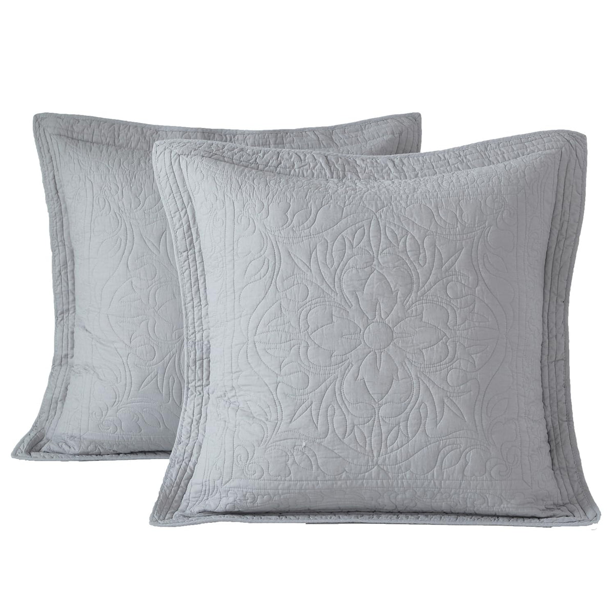 WINLIFE 100% Cotton Quilted Pillow Sham Floral Printed Pillow Cover Sage Green, Standard Size, 20 x 26 Inch