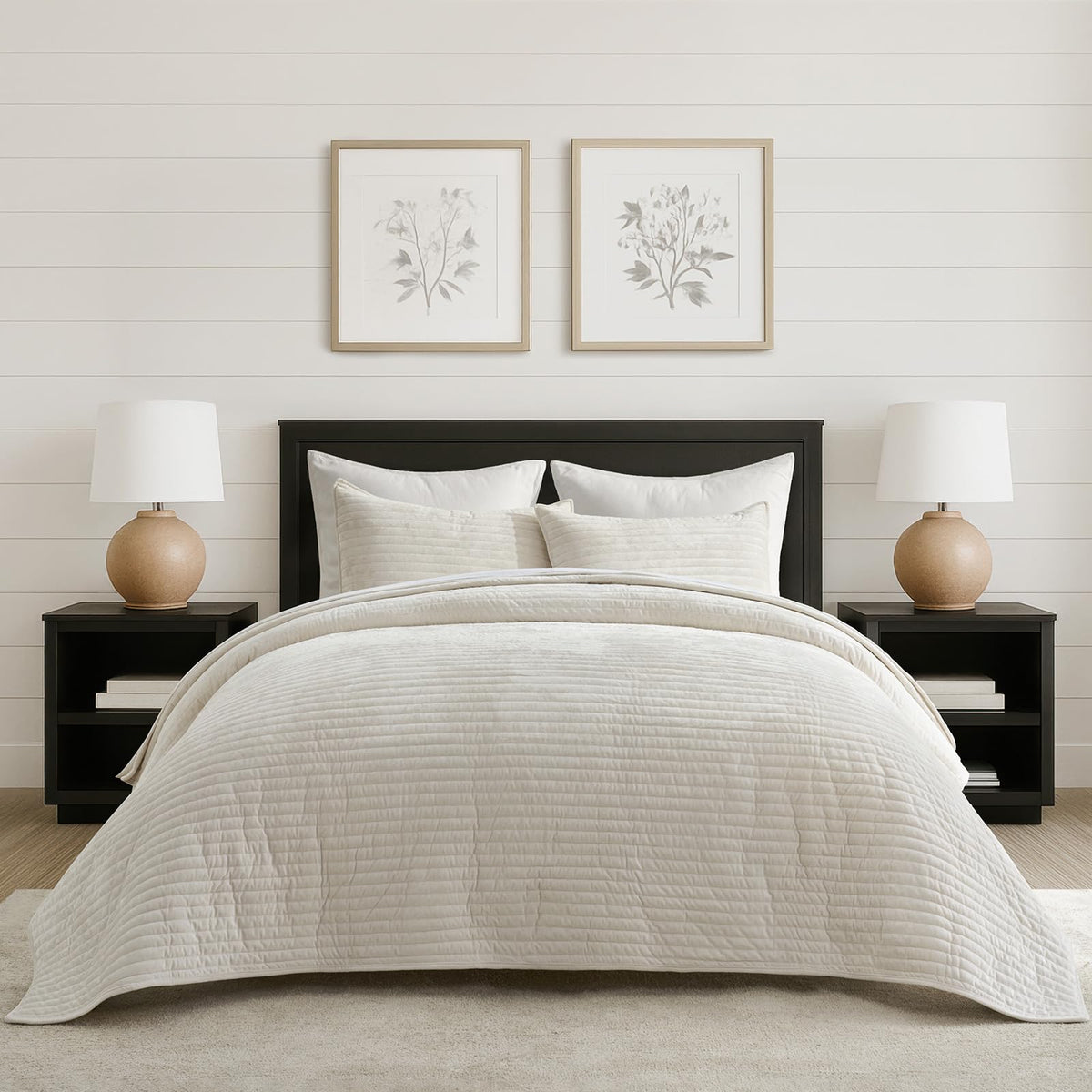 EverGrace Stripe Channel Luxury Velvet Quilt Set King Size, Mocha Brown