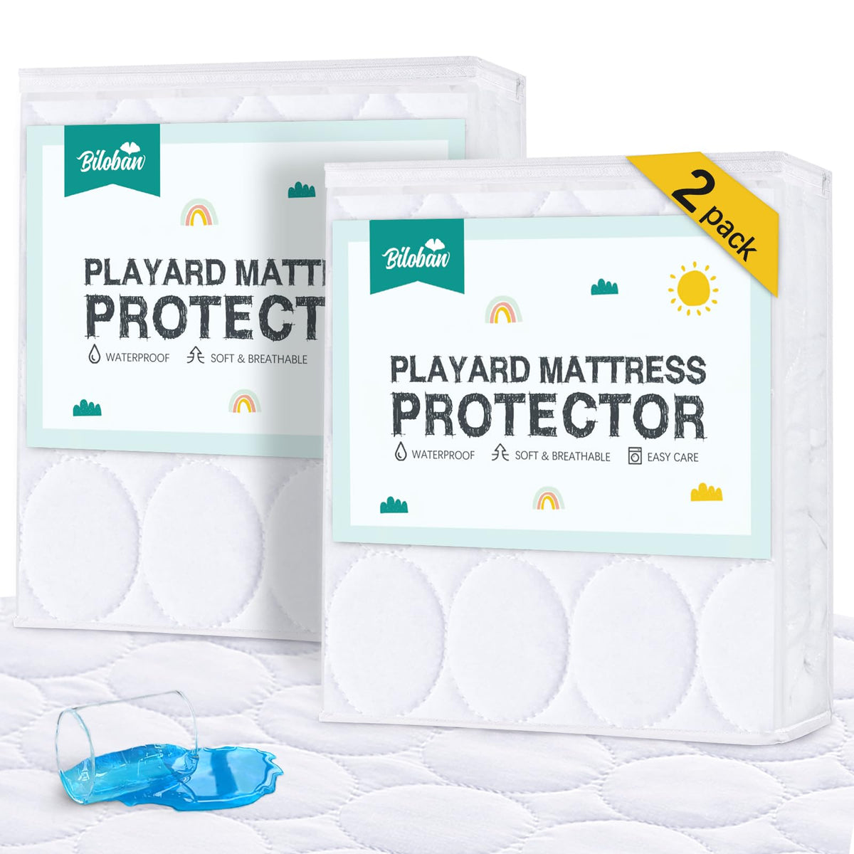 Crib Mattress Protector Sheets Waterproof 2 Pack, 52” x 28” White