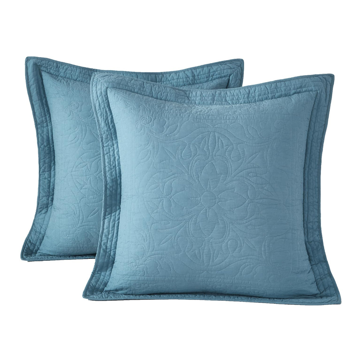 WINLIFE 100% Cotton Quilted Pillow Sham Floral Printed Pillow Cover Sage Green, Standard Size, 20 x 26 Inch