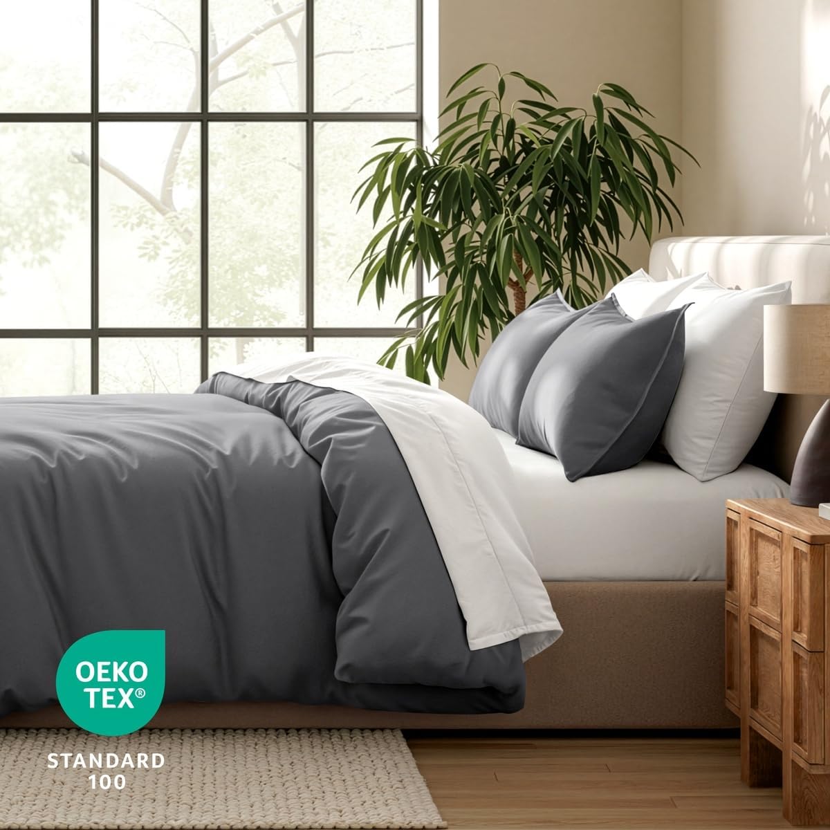 Bare Home Duvet Cover Set 1800 Ultra-Soft (Queen, Grey)