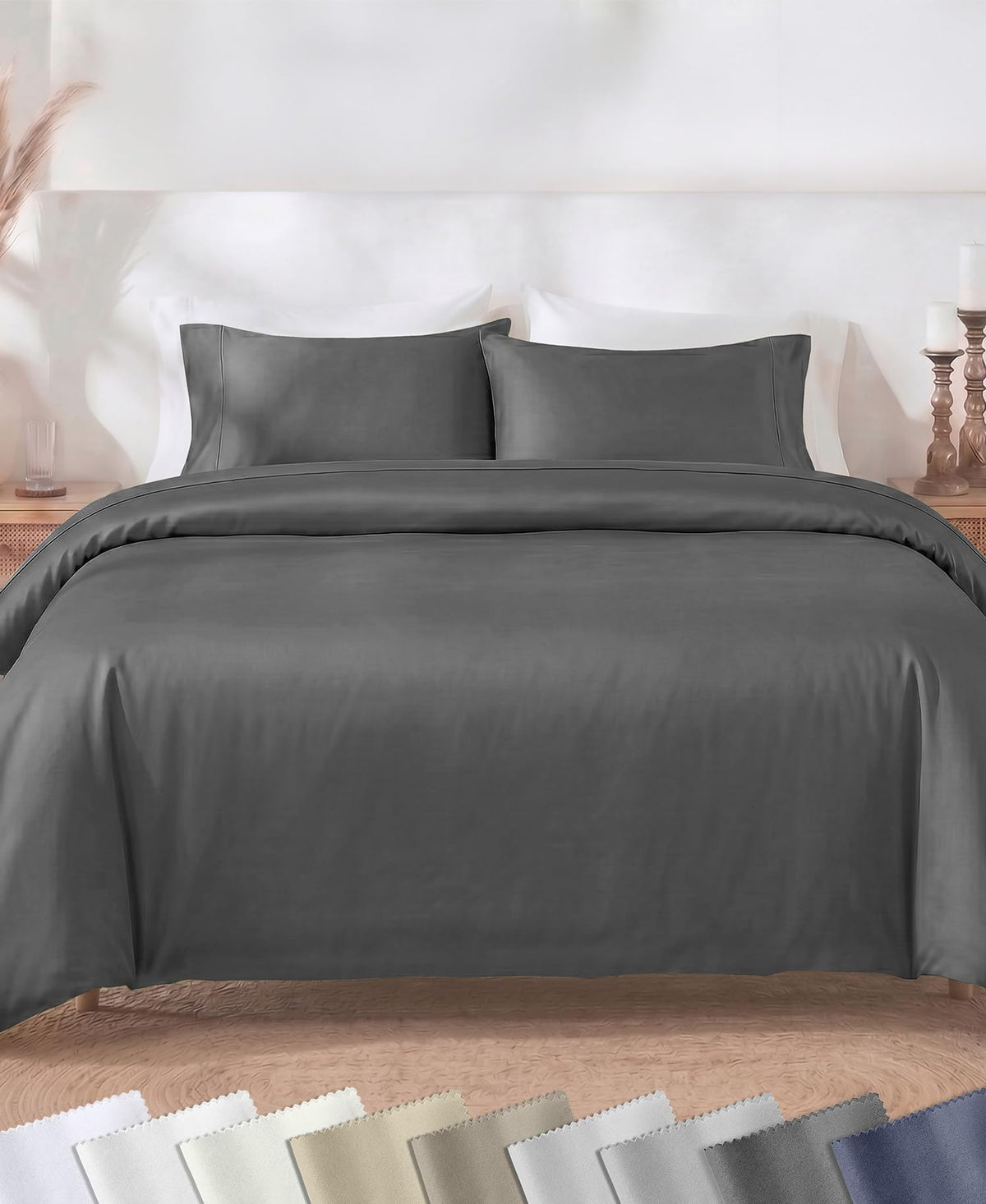 California Design Den Luxury Duvet Cover Set King, Striped White