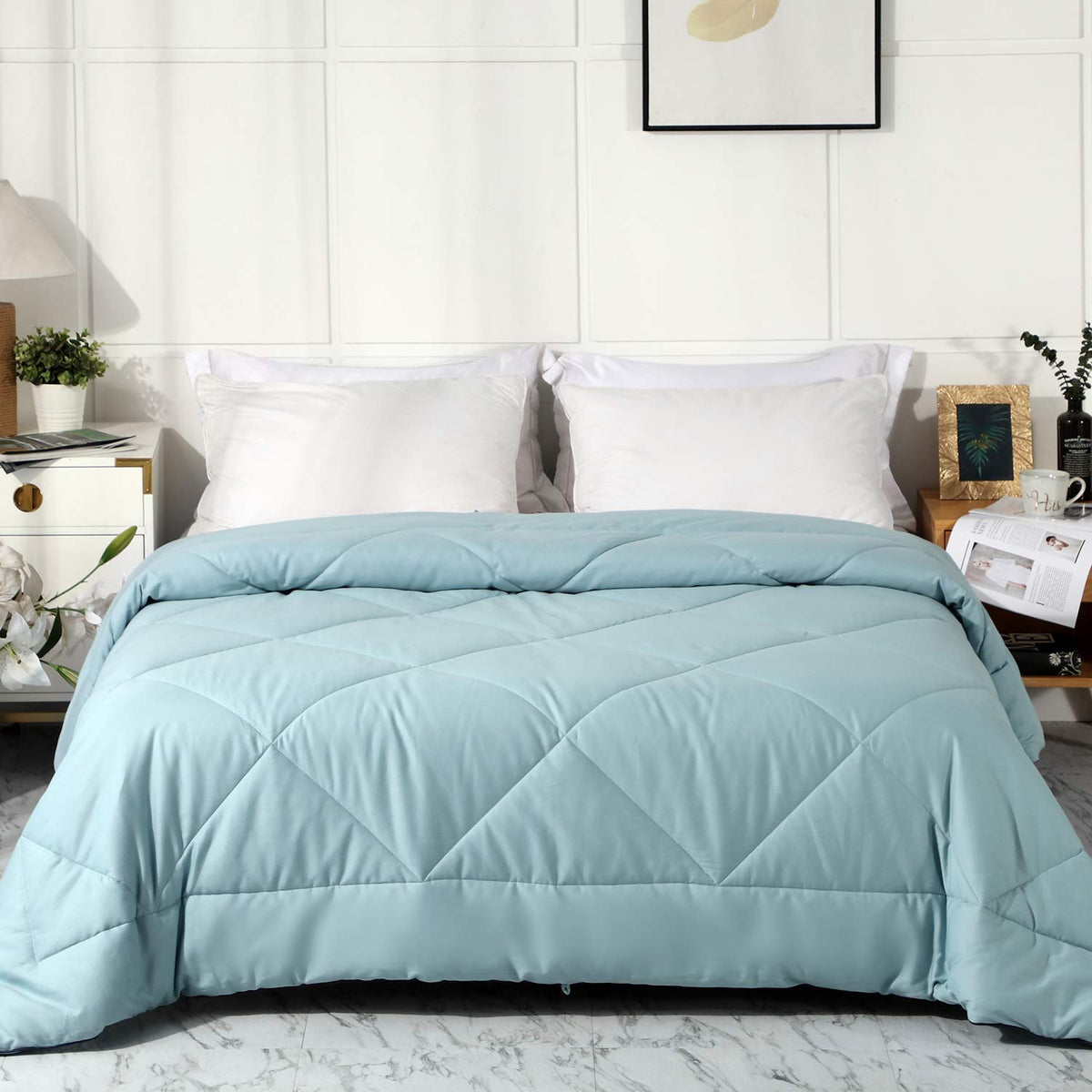 2026 Premium Upgraded Non-Vacuum Bed Quilt All Seasons 100% Cotton Filled Comforter - Reversible Lightweight Soft Breathable Fluffy (Pure White, Twin)