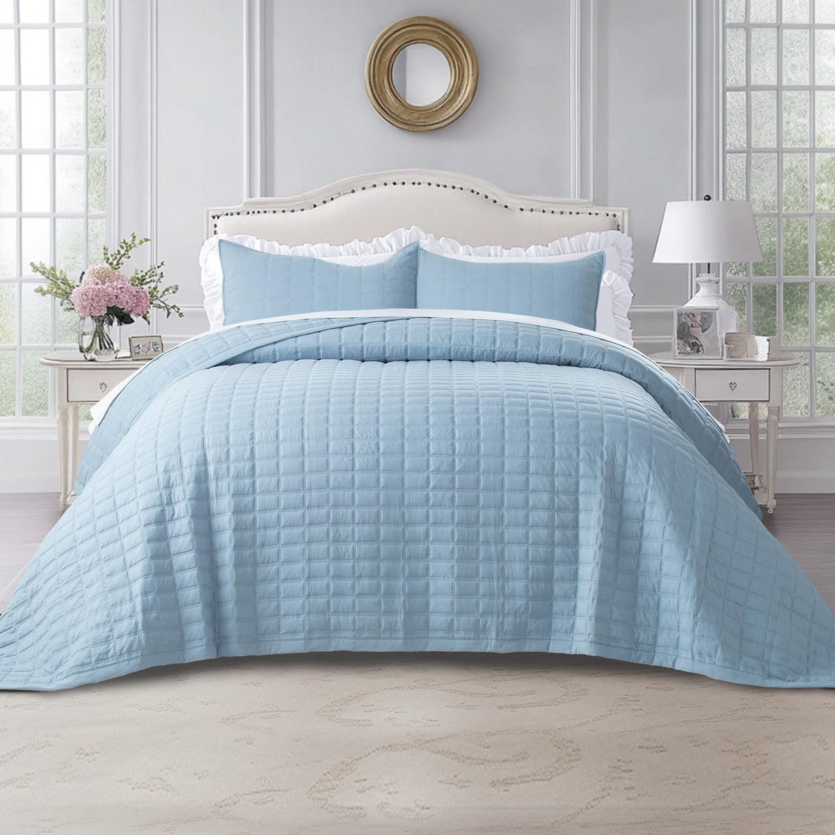 KASENTEX Oversized Queen Quilt Set 102x106, Soft Washed 3-Layer Lightweight