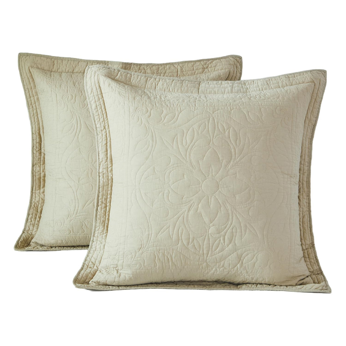 WINLIFE 100% Cotton Quilted Pillow Sham Floral Printed Pillow Cover Sage Green, Standard Size, 20 x 26 Inch