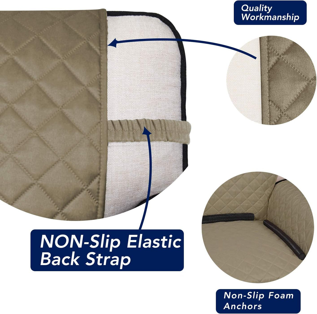 PureFit Reversible Quilted Sofa Cover, Water Resistant Slipcover Furniture Protector, Washable Couch Cover with Non Slip and Elastic Straps for Kids, Dogs, Pets (Sofa, Beige/Beige)