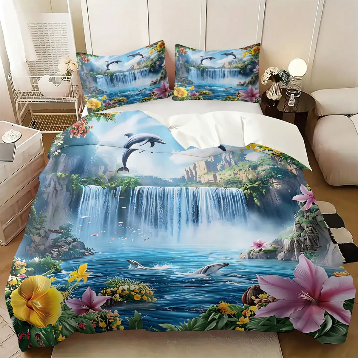 2/3Pcs Ultra Soft Polyester 2Pcs Psychedelic Neon Sea Turtle Coral Reef Duvet Cover Set Easy Care Washable Comforter Cover With Pillowcase Trendy Vibrant Ocean Pattern Home Bedding Decoration