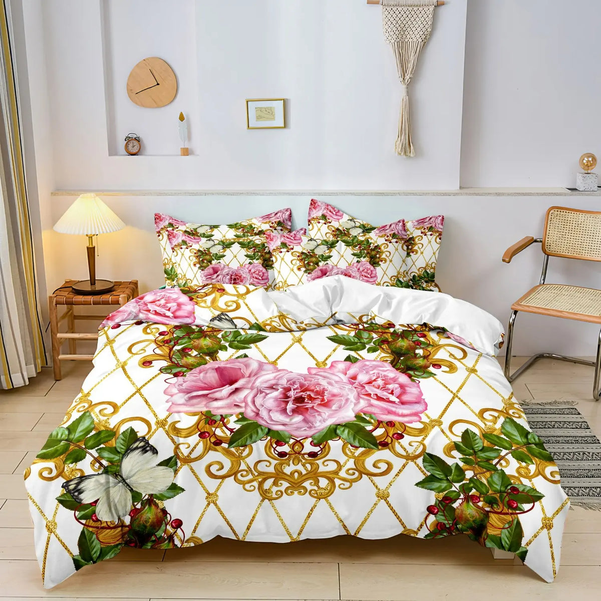 3pcs Set Luxury Style Floral Pattern Bedding Duvet Cover Set, Decorative Duvet Cover, Machine Washable Duvet, 1 Set Including 1 Duvet Cover & 2 Pillowcases without Filler, Soft Comfortable Comfy Bed Sets for Home Bedroom Hotel