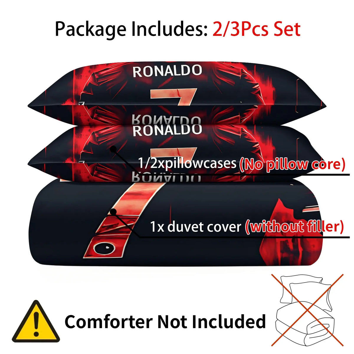 Football Star Ink Print Set & 1-2 Pillowcases-No.7 Player Back View Paired with Red Black Ink Splash Graffiti Art Background-Soft Comfortable Theme Bedding Set-Street Punk StyleBedroom Decor Fan Gift Bed Covers