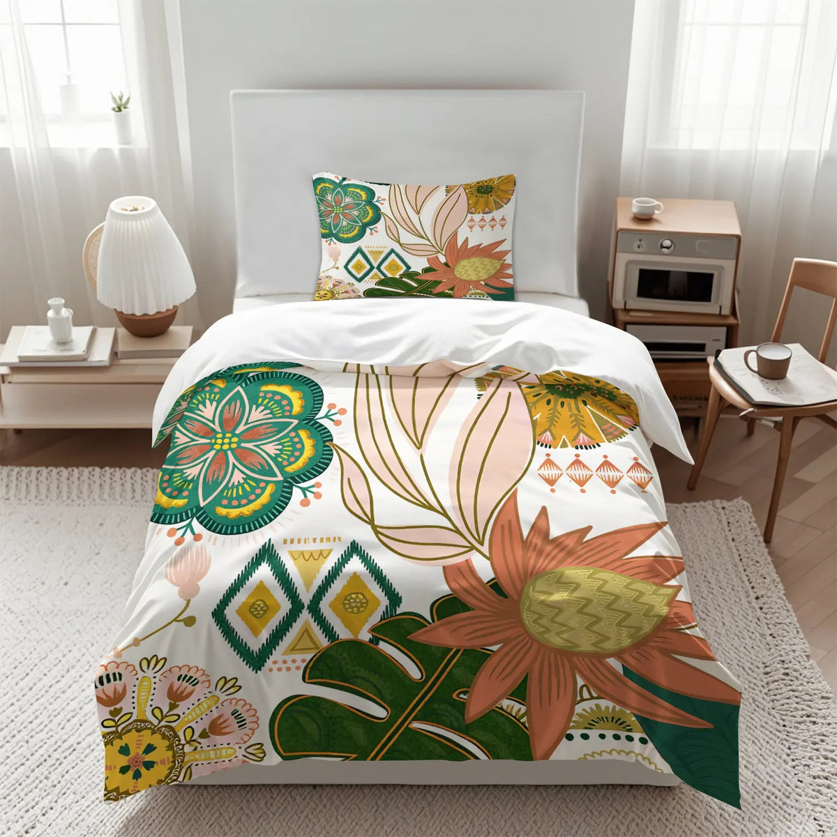 2/3Pcs Boho Floral Duvet Cover Set, Vibrant Tropical Botanical Comforter Cover, Black Background Bohemian Bedding Set with Pillowcases, No Filler, For Women Teen Girls Bedroom Dorm Apartment Home Decor