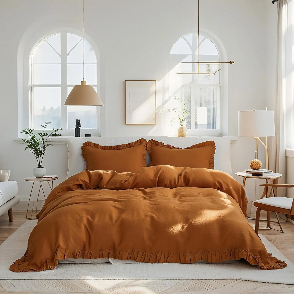 Simple&Opulence 100% Linen Duvet Cover Set, Natural French Flax Ruffle Duvet Cover, Breathable Comfy Linen Bedding Comforter Cover with Pillowcase,tiktokshopsummersale
