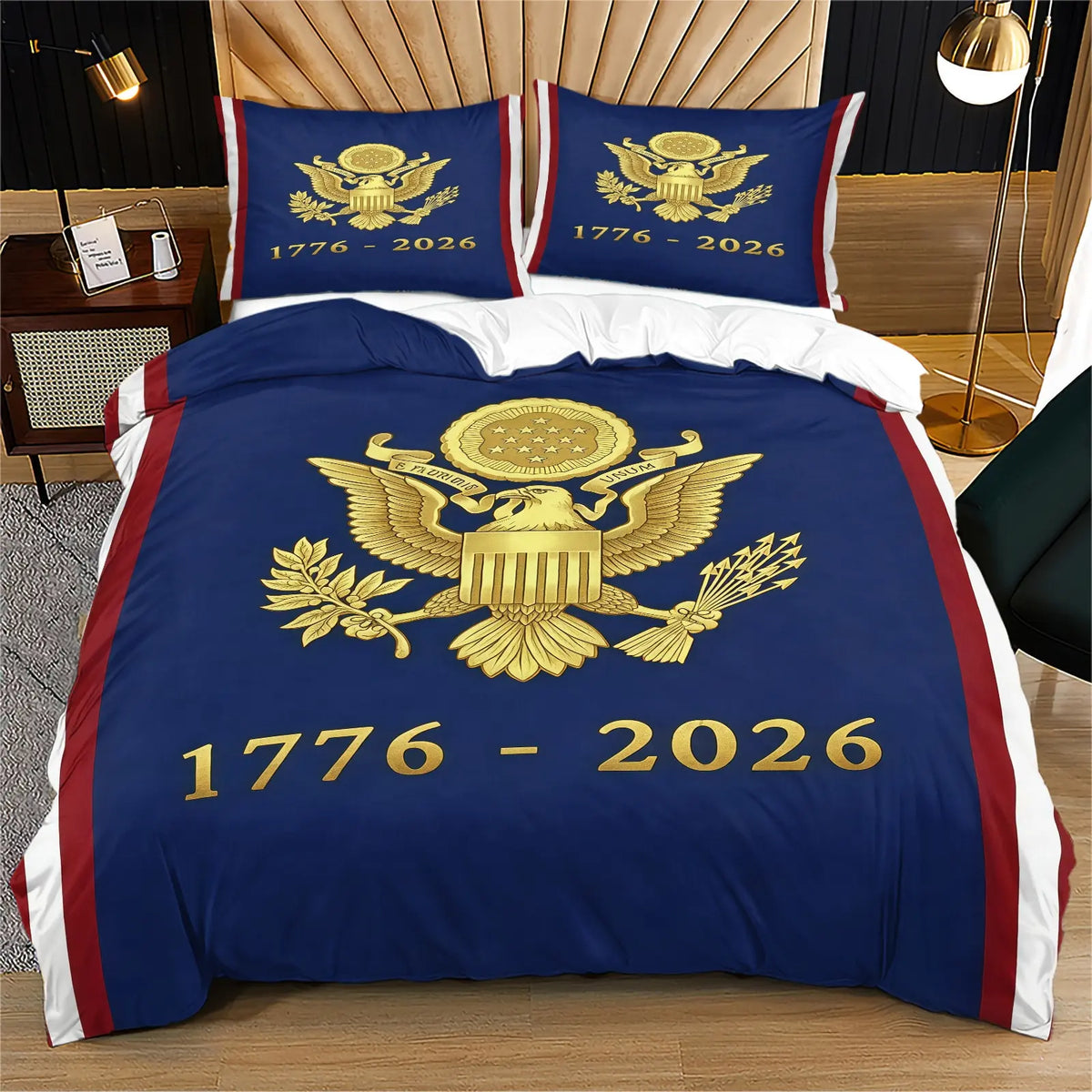 American 250th Anniversary Pattern Quilt Cover Set, Soft And Comfortable Bedding Set (1 Duvet Cover + 1/2 Pillowcase, No Filler), Suitable For Teenagers And Adults, Bedroom, Dormitory, Guest Room Scene