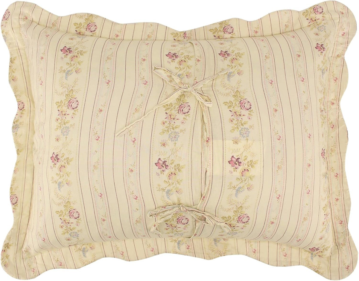 Greenland Home Antique Rose 100% Cotton Quilted Pillow Sham, Standard 20x26-inch, Ecru