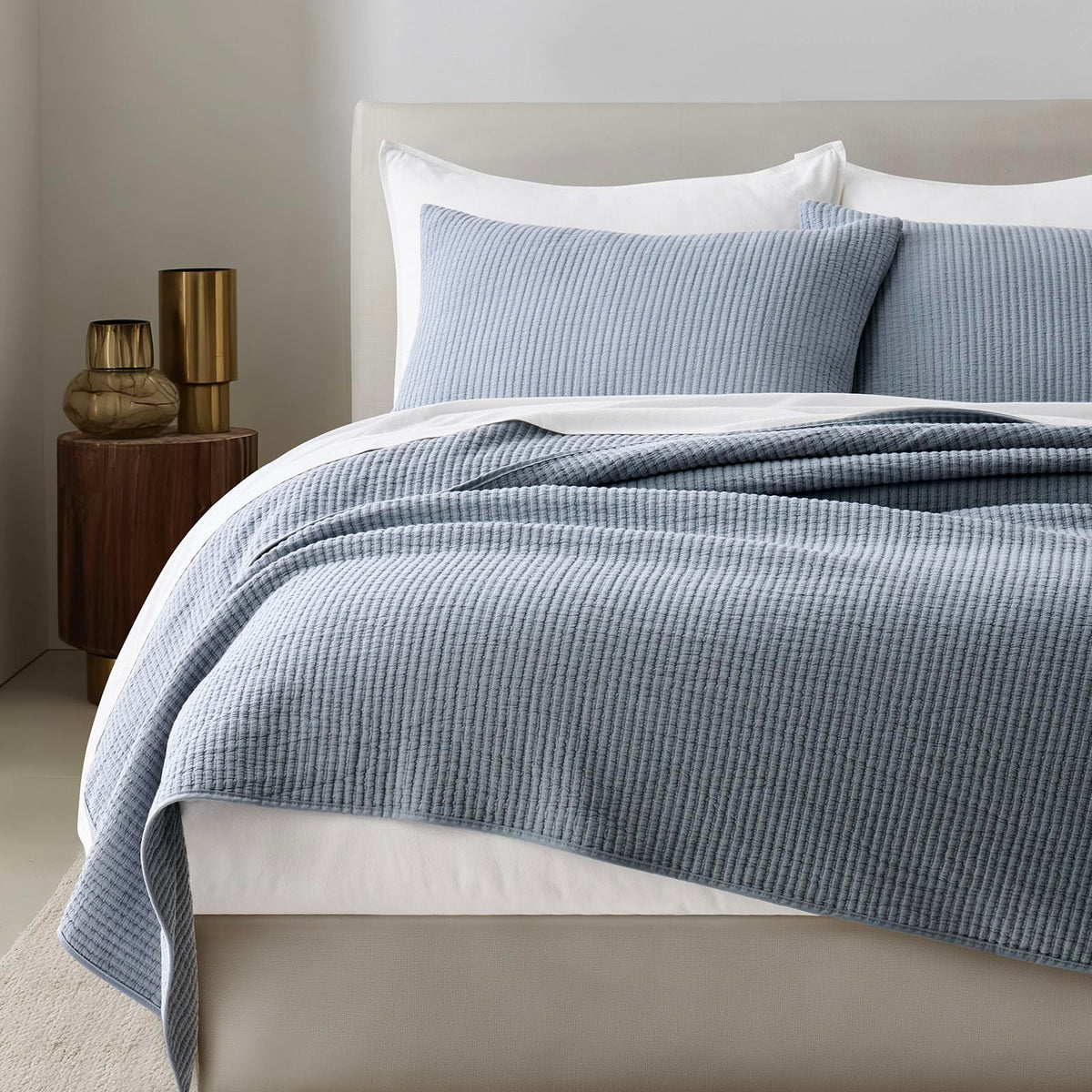 EVERGRACEHOME Cotton Ribbed Matelassé Coverlet Set, King Size, Clay