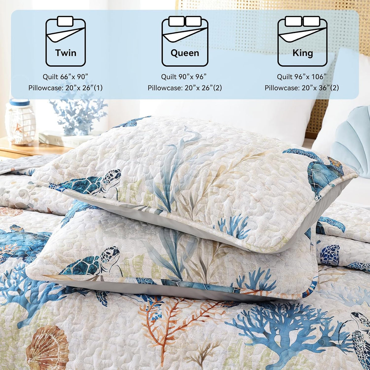 weigelia Coastal Quilt Twin Size, Sea Turtle Lightweight Summer Bedding