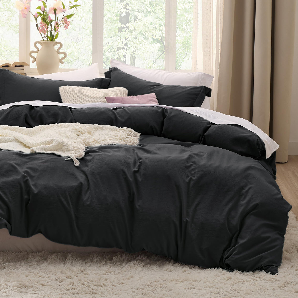 Bedsure Prewashed Twin/Twin XL Duvet Cover, Cotton-Like Bedding Set, White