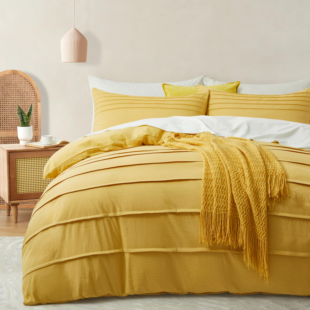 Oli Anderson 3PCS Pleated Duvet Cover Set, Beige, King