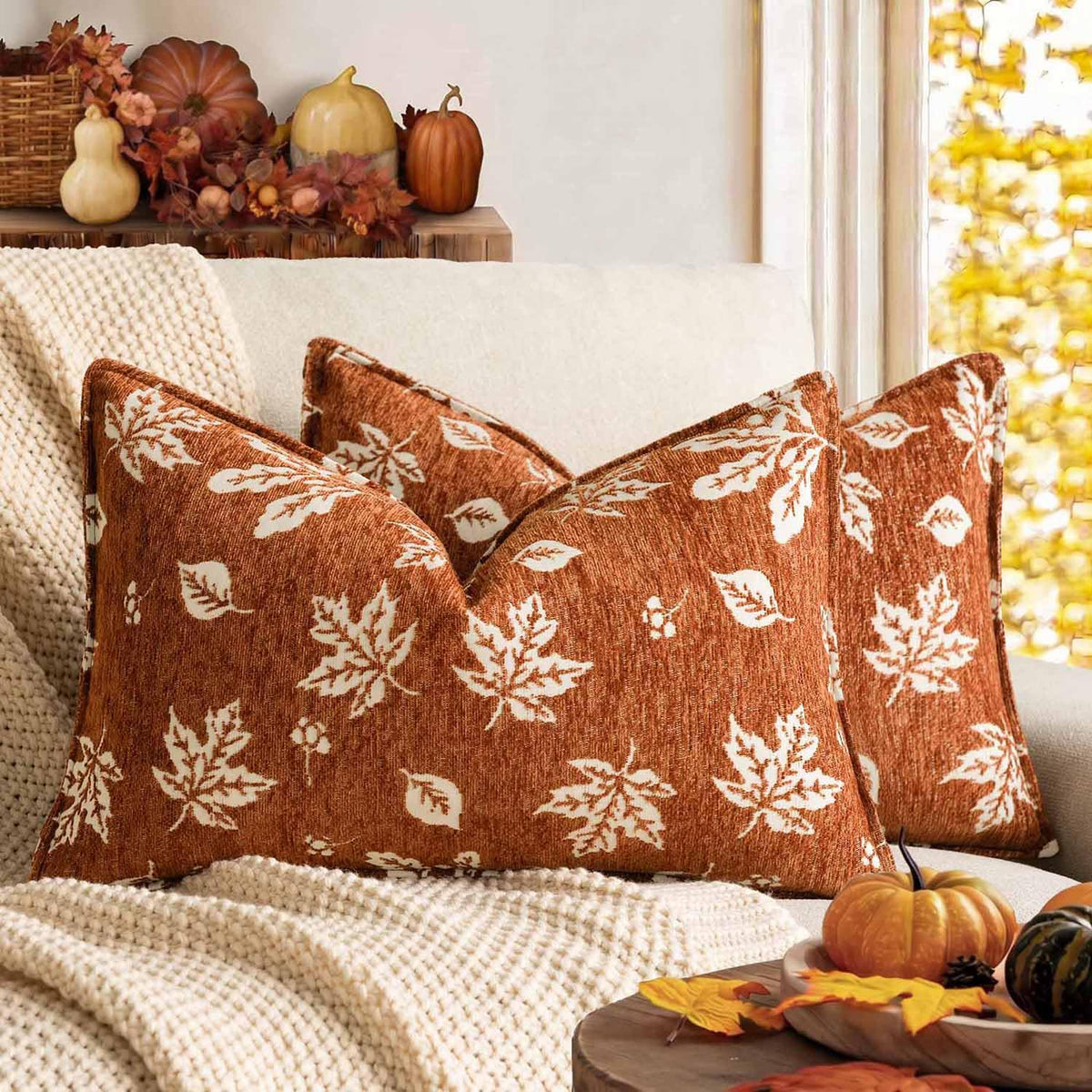 Foindtower Decorative Fall Chenille Throw Pillow Covers 18×18 Dark Brown