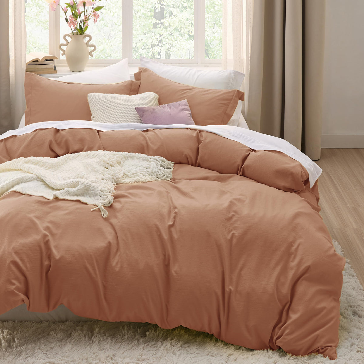 Bedsure Prewashed Duvet Cover Full, Cotton-Like Soft Bedding Set, White