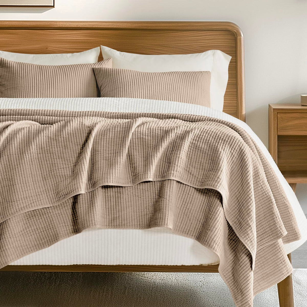 EVERGRACEHOME Cotton Ribbed Matelassé Coverlet Set, King Size, Clay