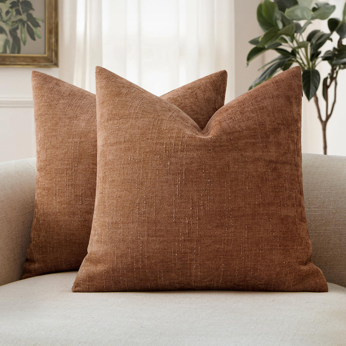 MIULEE 26x26 Inch Euro Textured Chenille Pillow Covers Chocolate Brown