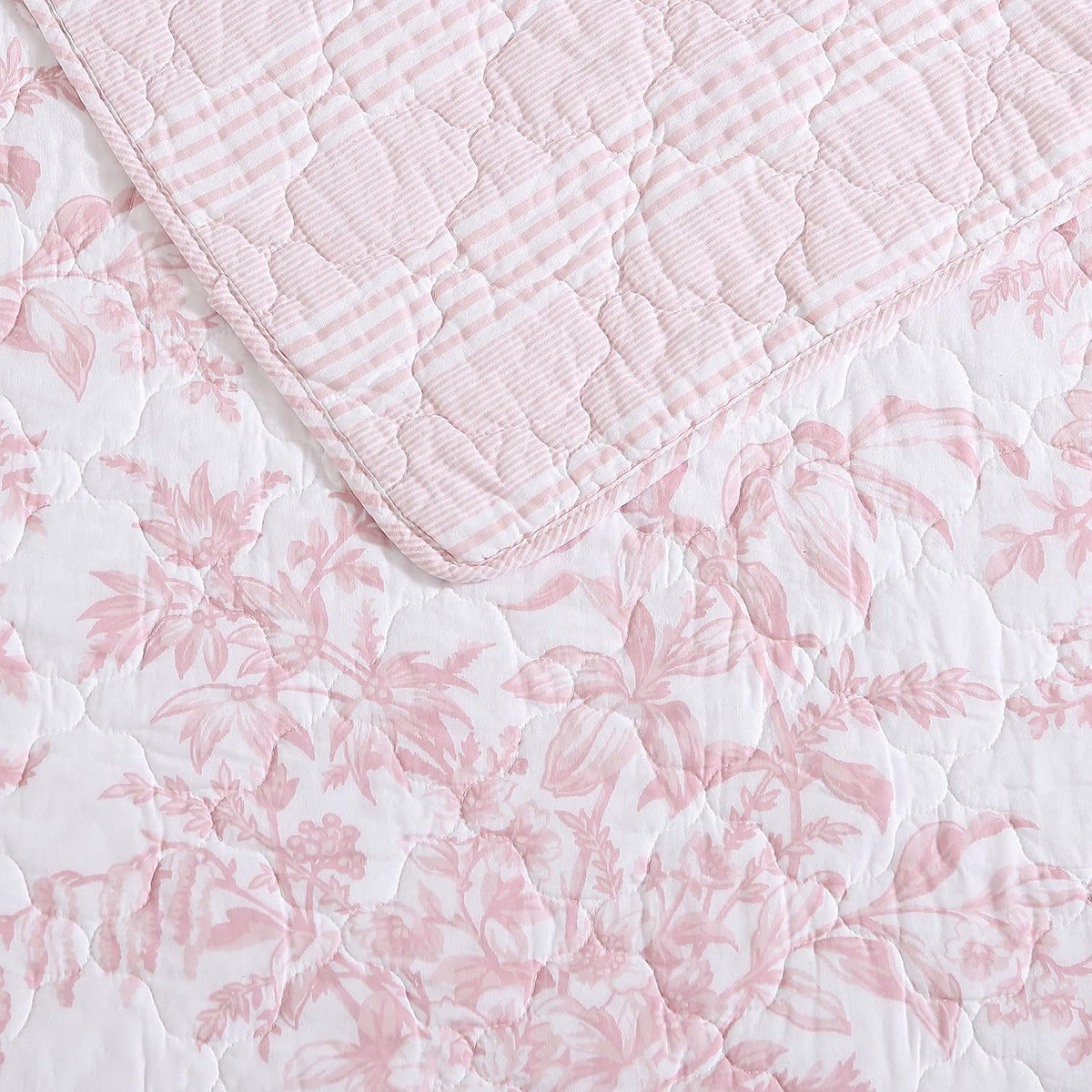 Laura Ashley - Queen Cotton Quilt with Shams, Reversible 3-Piece Bedding