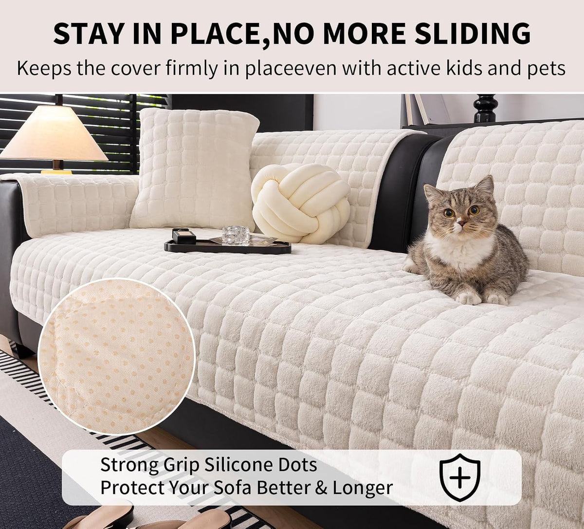 Velvet Sectional Couch Cover for 2-3 Seat, White, 1PC, 35.4"x71"