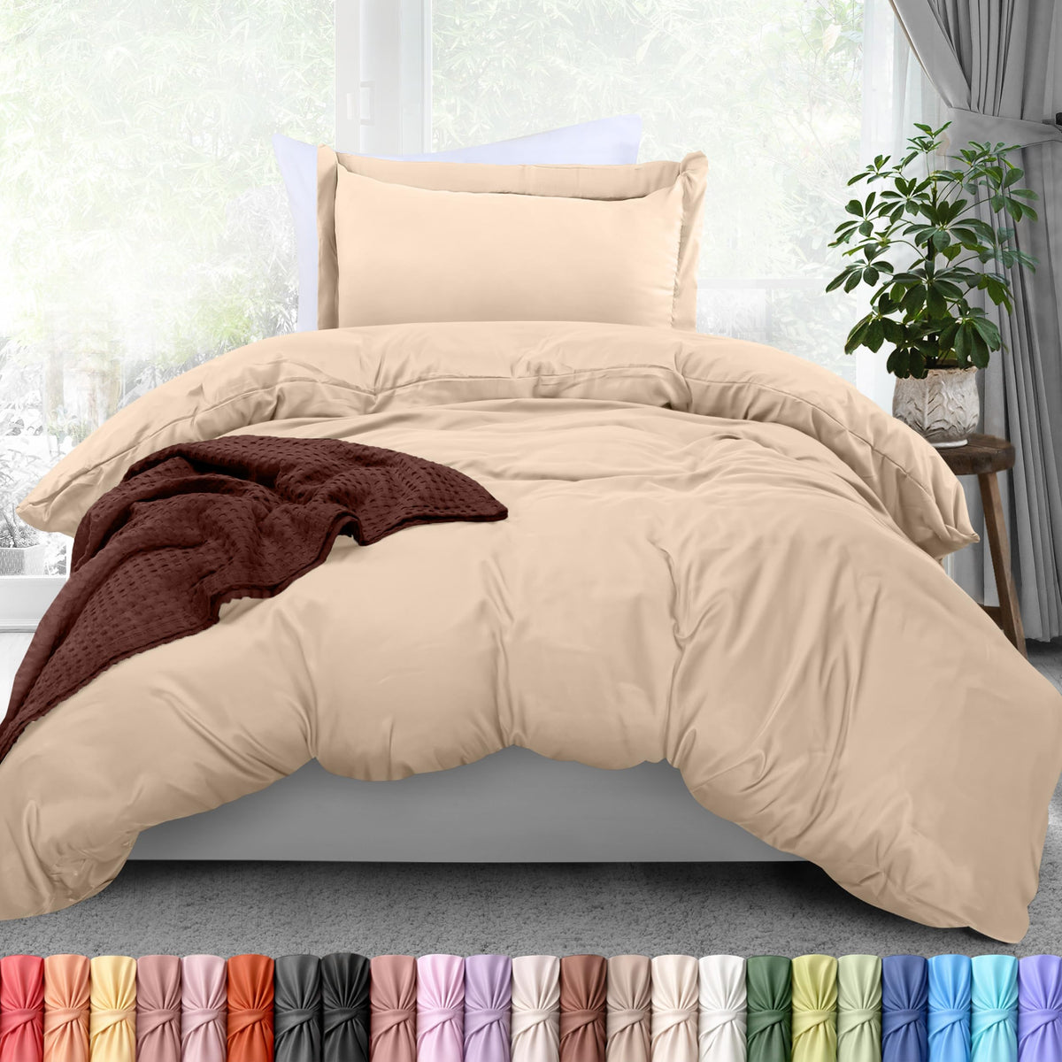 Duvet Cover Queen, 3 Piece Cotton Like Polyester with Zipper Closure, Grey