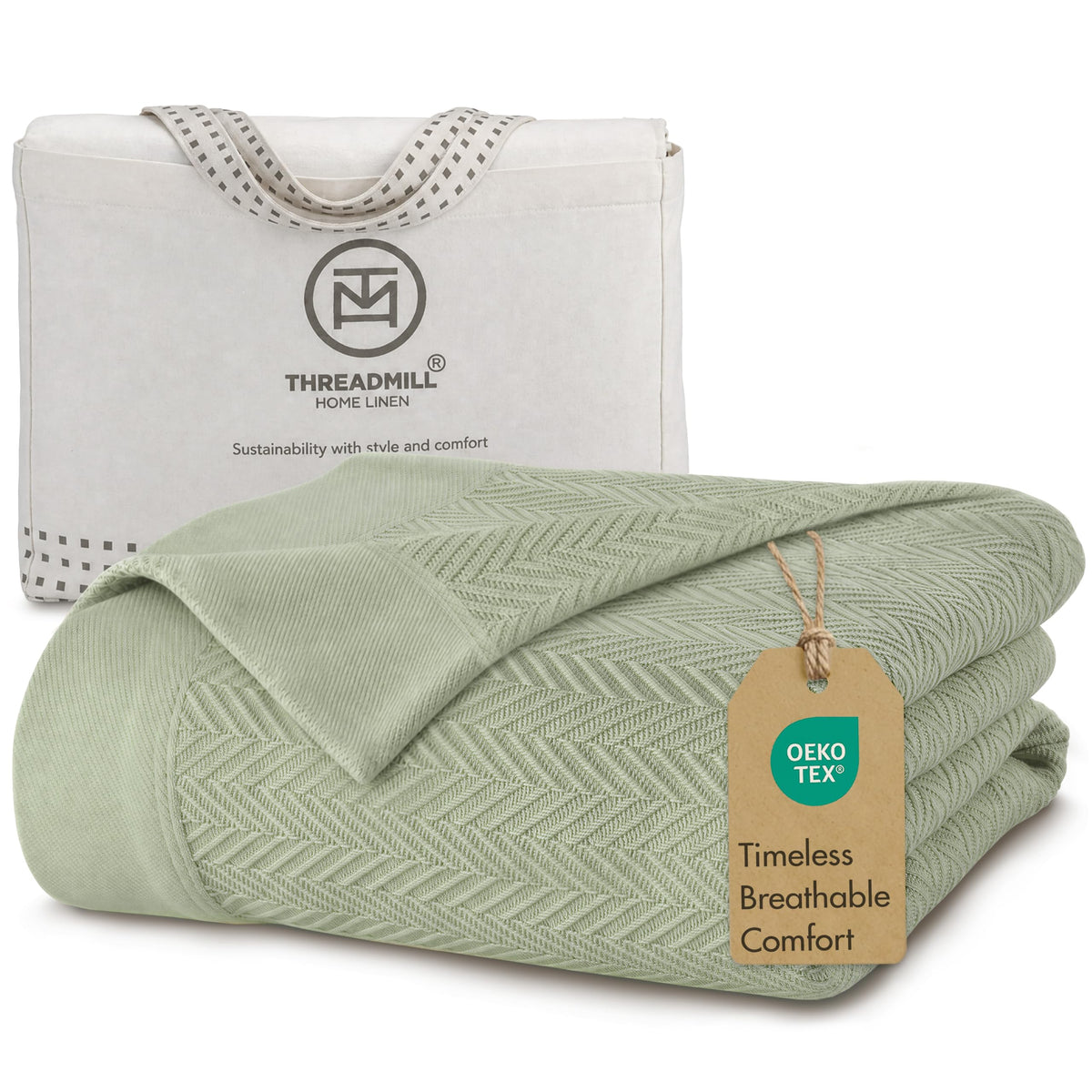 Threadmill Luxury 100% Cotton Twin Herringbone Blanket, Lilac