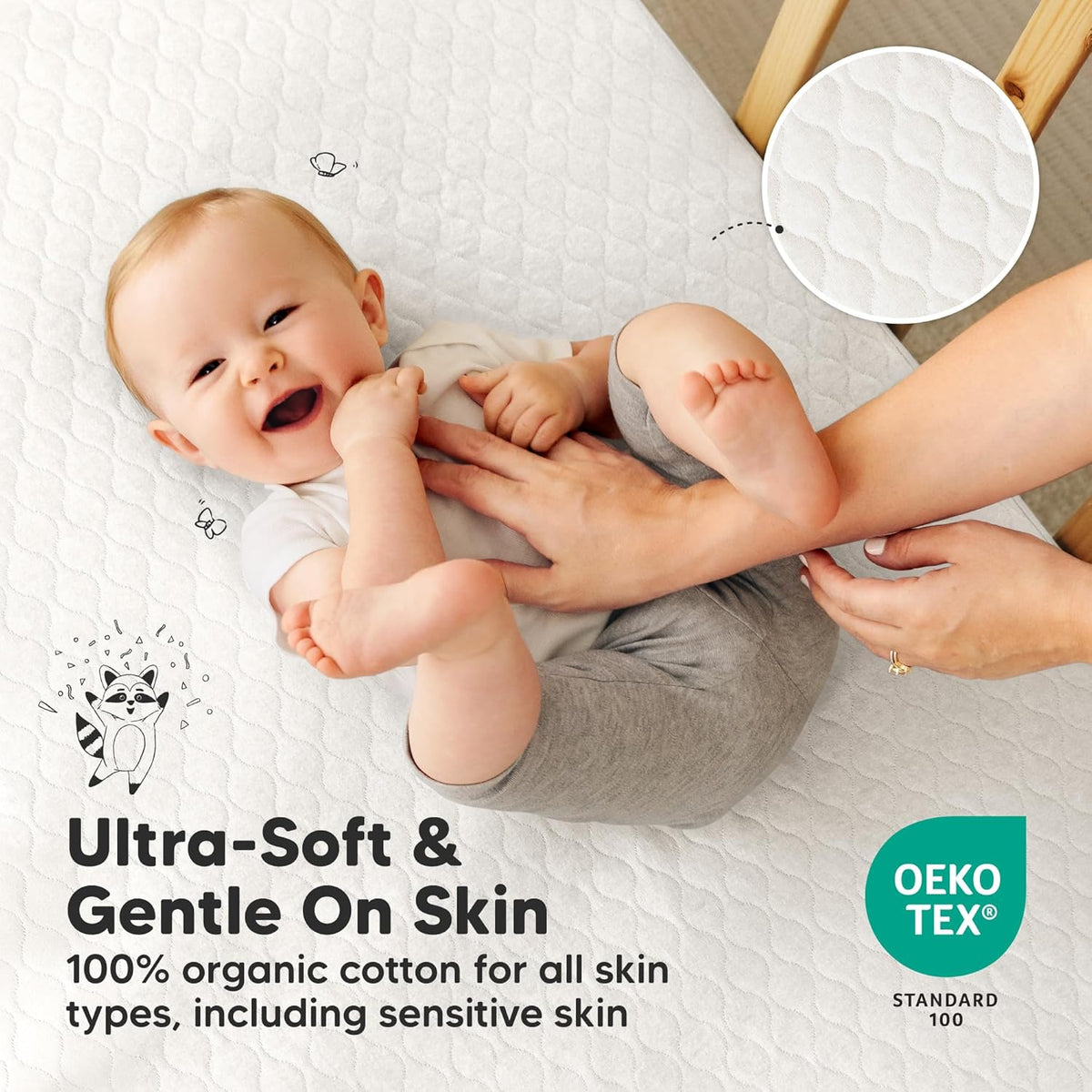 2pk Waterproof Crib Mattress Protector Cover Fitted 52x28 (Soft White/Mavy)
