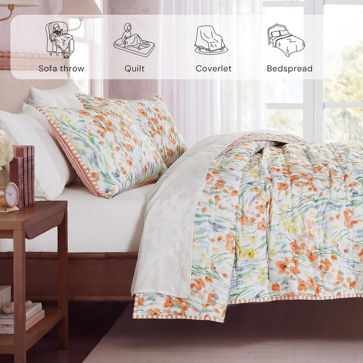 Twin/Twin XL Quilt Set-2 Pieces Soft Bedding Floral Reversible Coverlet