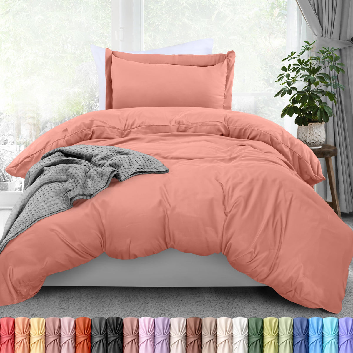 Duvet Cover Queen, 3 Piece Cotton Like Polyester with Zipper Closure, Grey