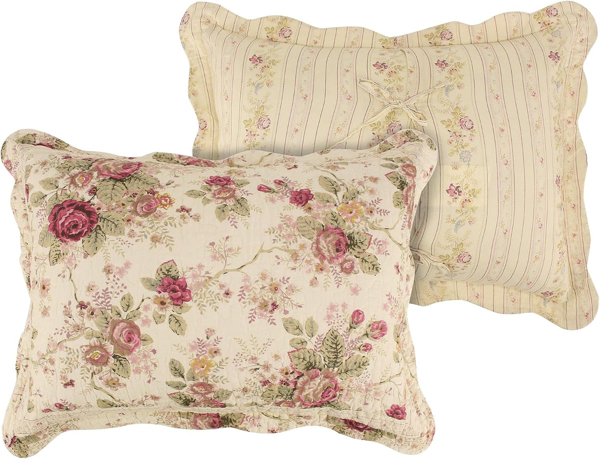 Greenland Home Antique Rose 100% Cotton Quilted Pillow Sham, Standard 20x26-inch, Ecru