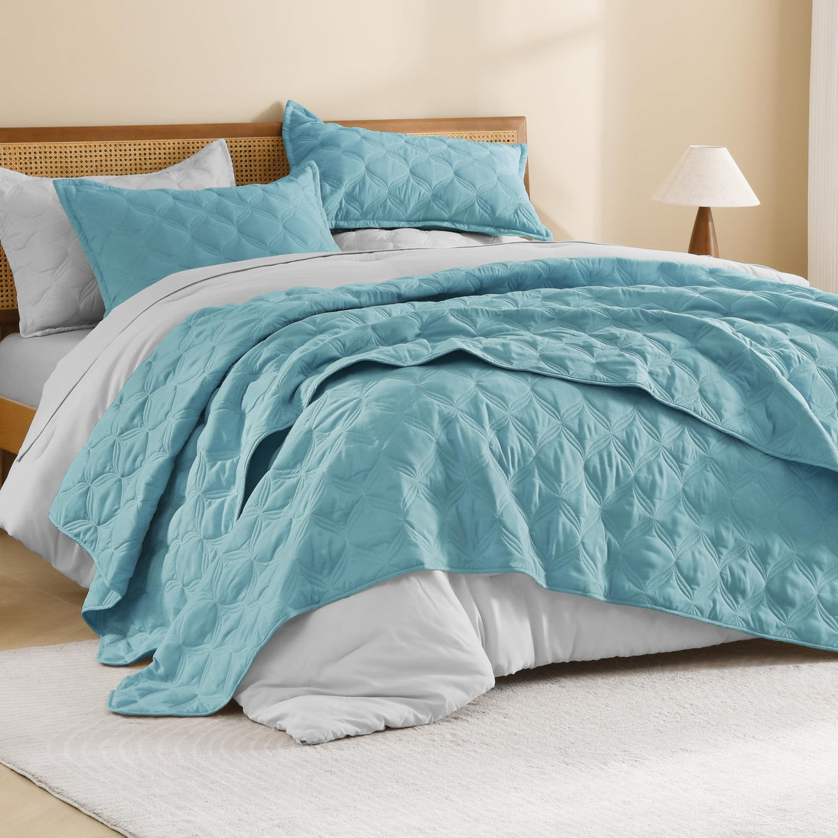 Litanika King Quilt Bedding Set, 3 Pieces Teal Blue Bedspreads Set