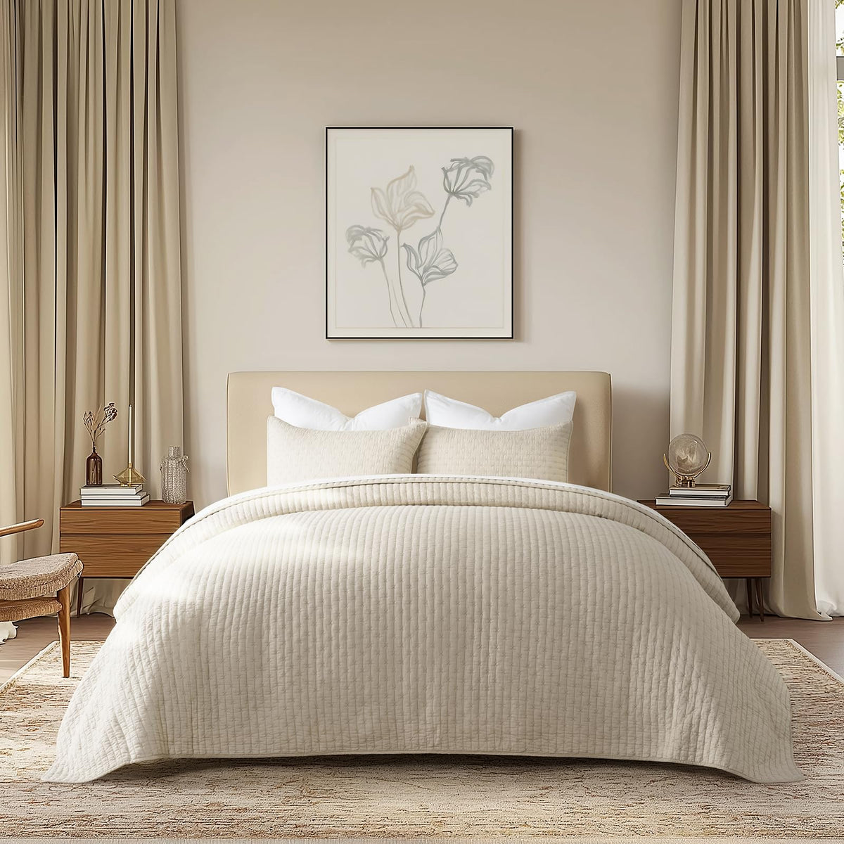 EverGrace 100% Cotton Cross Stitch 3-Piece Quilt, 118"x106", Bright White