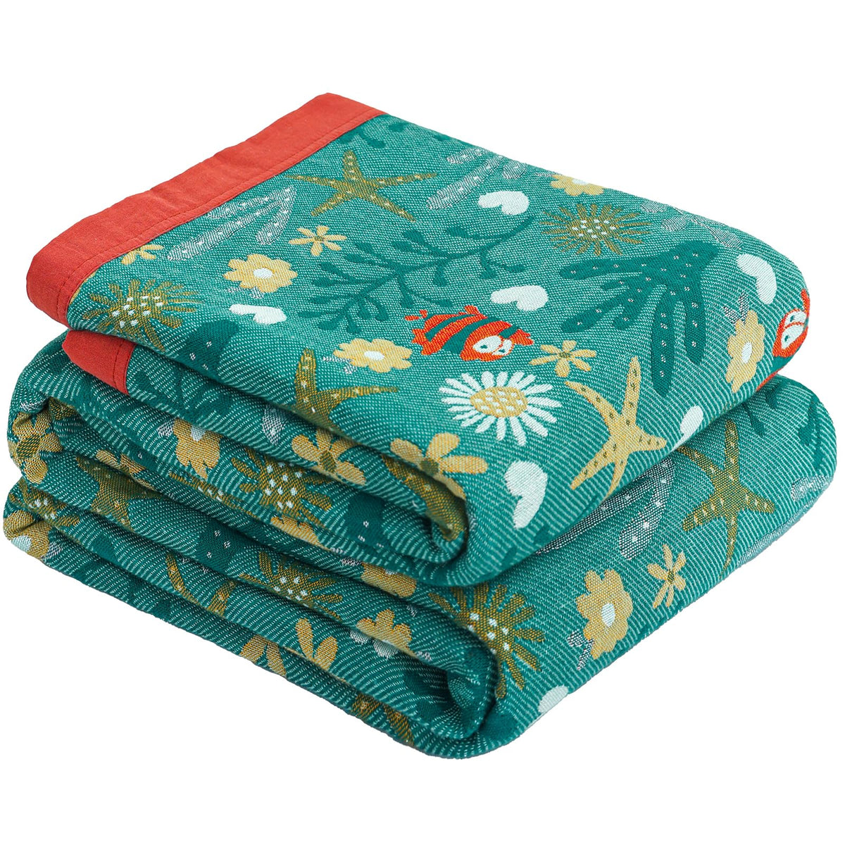 Floral Rustic Large Boho Throw Blanket 90"x98" Orange&Sage Green