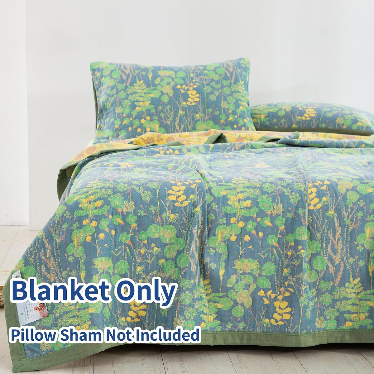 100% Cotton Muslin Botanical Blanket Jacquard Floral Plants Pattern Quilt, Soft Bed Cover Lightweight Breathable Gauzy Reversible Bedspread Coverlet Bedding King(98"x94"), No Pillow Sham