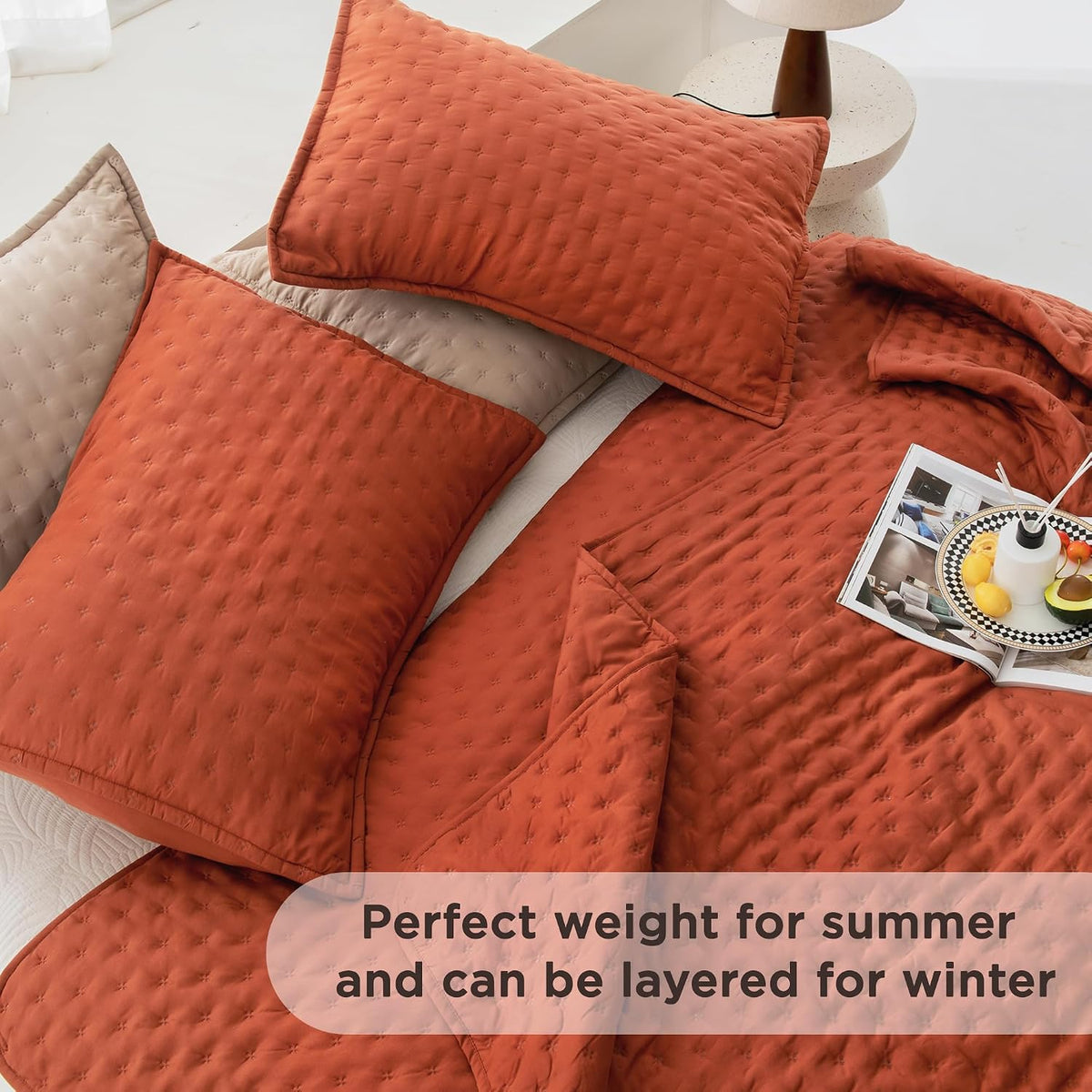 Andency Burnt Orange King Size Quilt Bedding Set, 3 Pieces Bedspread
